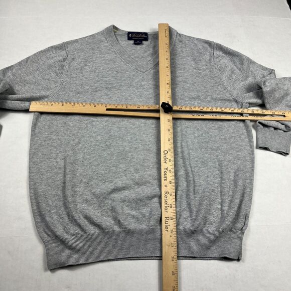 Brooks Brothers Mens Cotton V-Neck Sweater Gray Classic Comfort Work Casual M - Picture 5 of 11